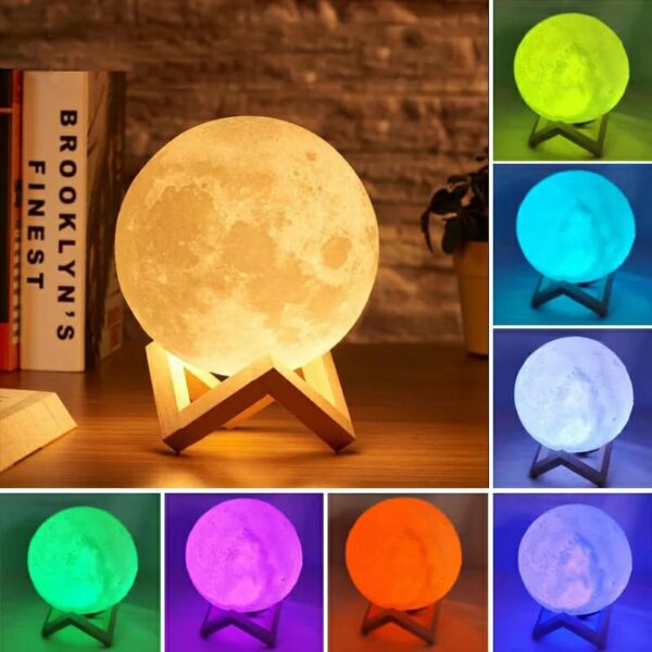 Led Moon Ball Lamp – 3d Printed Lunar Lamp Colorful Night Light For Kids – Rechargeable